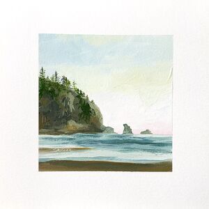 8x8 PNW Original Oil Painting Oregon Pacific Seascape Coastal Ocean Art Signed